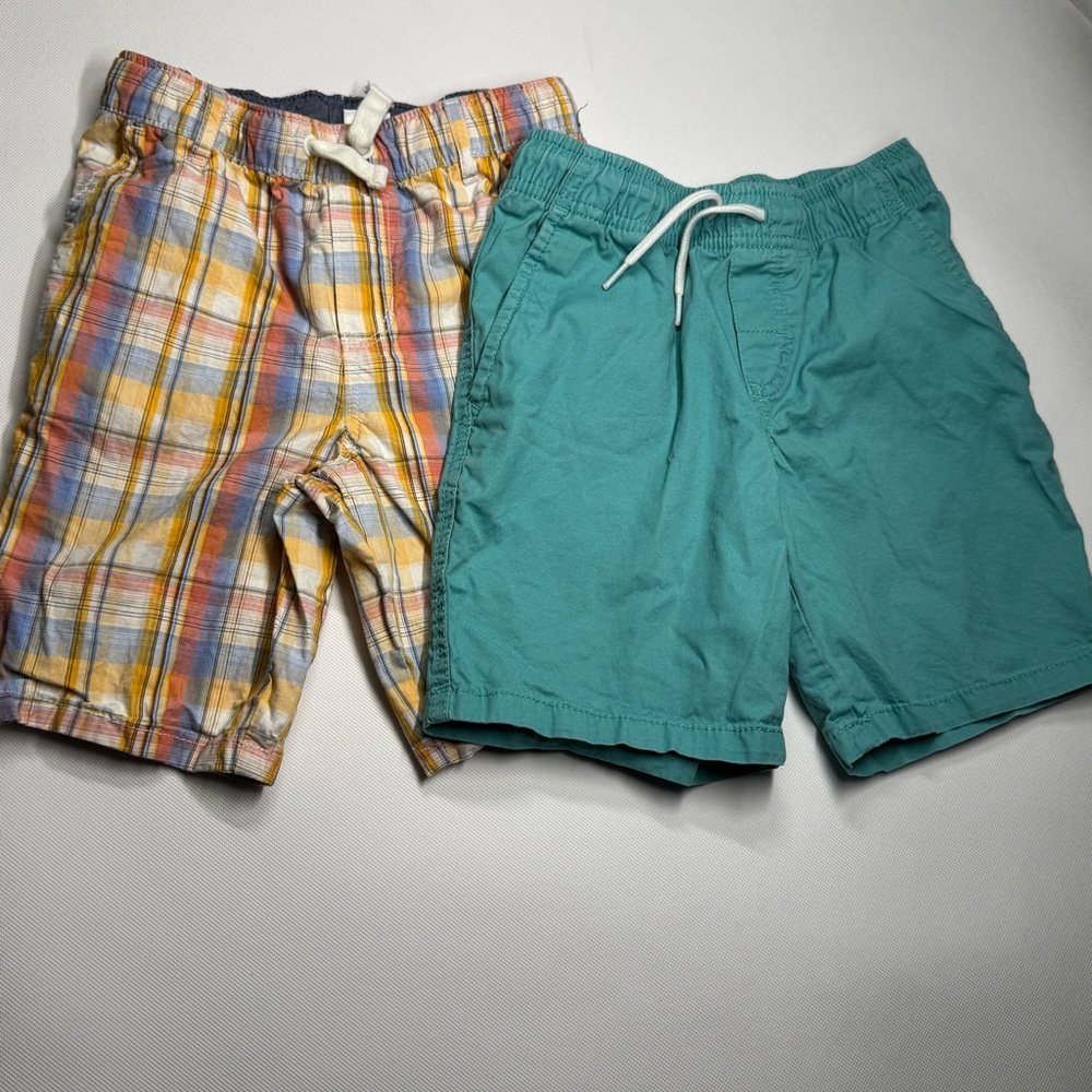 Lot of 2 Shorts Boys Size Small Gymboree Cat & Jack Teal Plaid Stretchy Waist